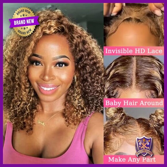 13x6 Lace Front Bob Wig, 14 Inch Curly Human Hair, Pre Plucked HD Lace main image 6